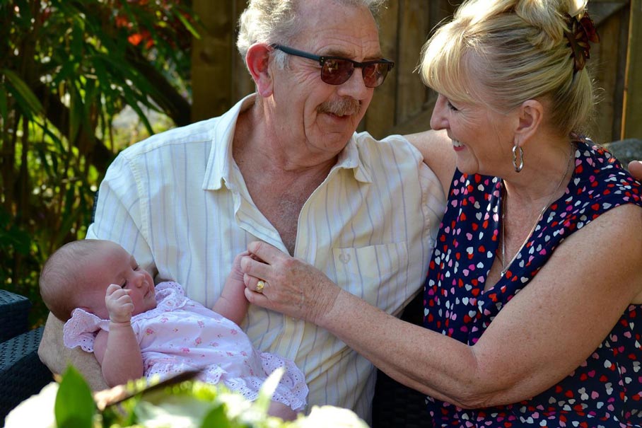 Granddaughter with grandfather and mother
