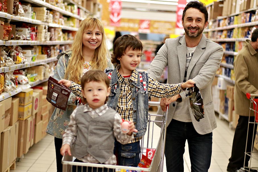 Family in supermarket