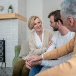 Family sitting together in the living room